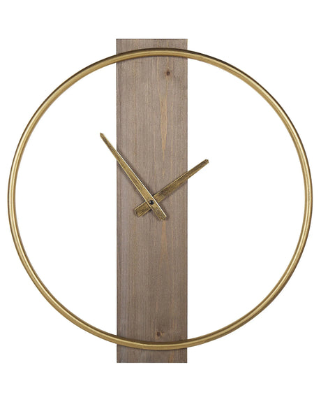 Wall Clock Gold Round  47 cm Solid Wood Handmade Face Glam Rustic Minimalist Beliani