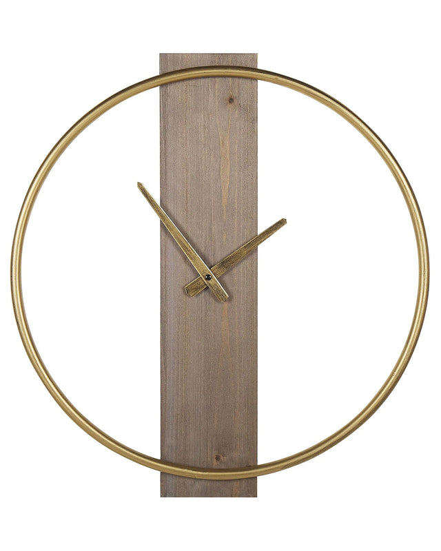 Wall Clock Gold Round  47 cm Solid Wood Handmade Face Glam Rustic Minimalist Beliani