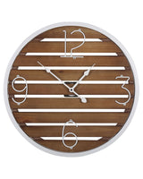 Wall Clock Dark Wood Round  50 cm Handmade Slatted Face White Metal Frame Beliani