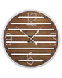 Wall Clock Dark Wood Round  50 cm Handmade Slatted Face White Metal Frame Beliani