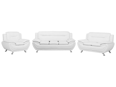 Living Room Set 3 Seater Sofa 2 Seater Armchair White Faux Leather Pillow Modern Beliani