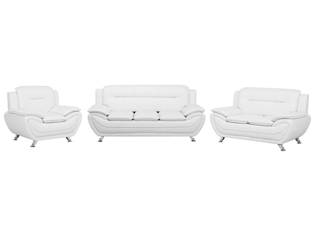 Living Room Set 3 Seater Sofa 2 Seater Armchair White Faux Leather Pillow Modern Beliani
