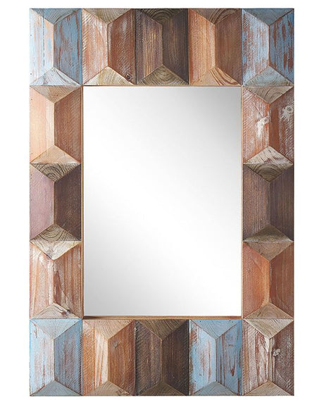 Wall Mirror Multicolour Solid Wood Frame Rectangular 63 x 90 cm Distressed Handmade Boho Modern Beliani