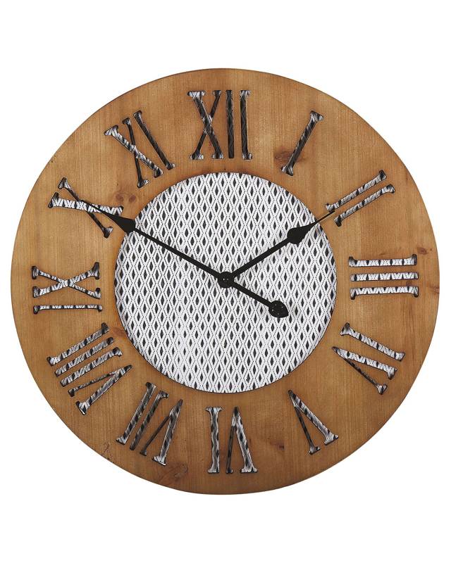 Wall Clock Dark Wood Round ø 60 cm Handmade Diamond Pattern Face Beliani