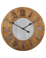 Wall Clock Dark Wood Round  60 cm Handmade Diamond Pattern Face Beliani