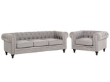 Chesterfield Living Room Set Light Grey Fabric Upholstery Dark Wood Legs 3 Seater Sofa + Armchair Beliani