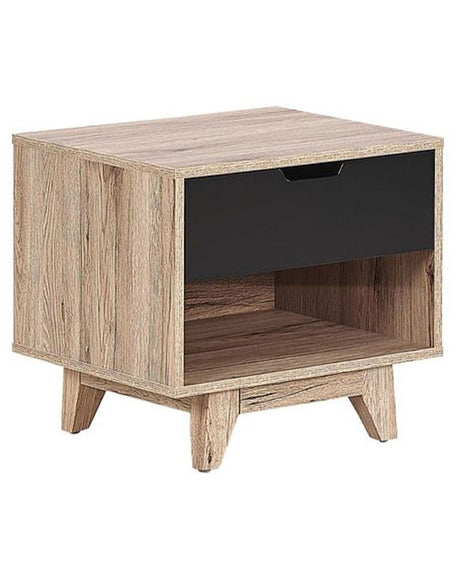 Bedside Table Light Wood with Black 1 Drawer 46 x 50  cm Minimalist Scandinavian Beliani