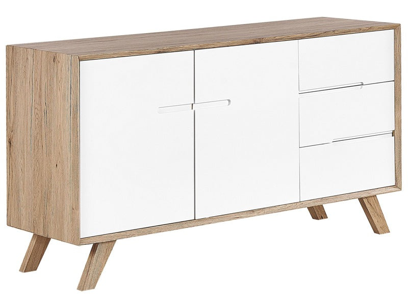 Sideboard White Light Wood 3 Drawers 2 Cabinets Modern Design Scandinavian Beliani