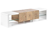 TV Stand White Light Wood MDF Tempered Glass 160 cm Up To 70 Drawer Shelves Modern Design Beliani