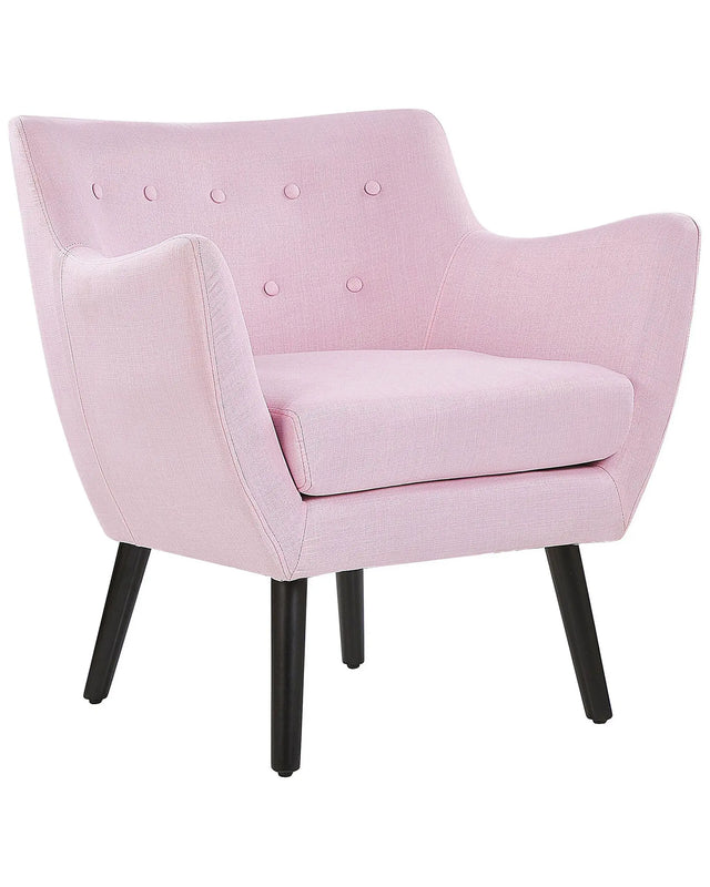 Armchair Pink Fabric Black Legs Button Back Polyester Rubberwood Modern Retro Design Beliani