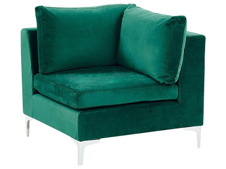 1-Seat Corner Section Green Velvet Sofa Module Silver Metal Legs Glamour Style Beliani