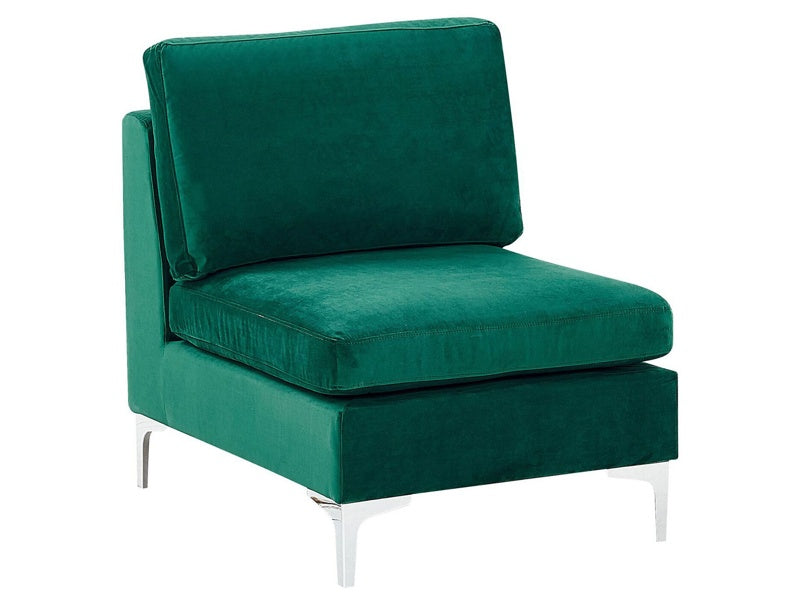 1-Seat Section Green Velvet Sofa Module Silver Metal Legs Glamour Style Beliani