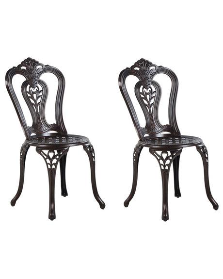 Set of 2 Garden Chairs Brown Aluminium Armless Bistro Dining Vintage Pattern Metal Beliani