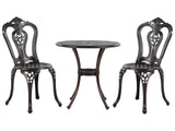 Bistro Set Brown Aluminium Garden Outdoor 2 Seater Table  65 cm 2 Chairs Vintage Beliani