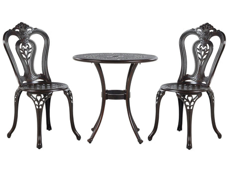 Bistro Set Brown Aluminium Garden Outdoor 2 Seater Table  65 cm 2 Chairs Vintage Beliani
