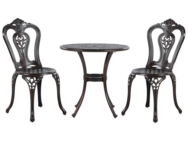 Bistro Set Brown Aluminium Garden Outdoor 2 Seater Table  65 cm 2 Chairs Vintage Beliani