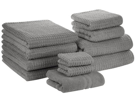 Set of 11 Towels Grey Cotton Low Twist Guest Hand Bath Towel Bath Sheet and Bath Mat Beliani