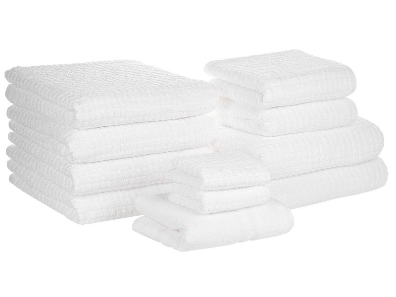 Set of 11 Towels White Cotton Low Twist Guest Hand Bath Towel Bath Sheet and Bath Mat Beliani