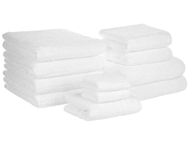 Set of 11 Towels White Cotton Low Twist Guest Hand Bath Towel Bath Sheet and Bath Mat Beliani