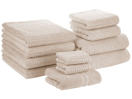 Set of 11 Towels Beige Cotton Low Twist Guest Hand Bath Towel Bath Sheet and Bath Mat Beliani