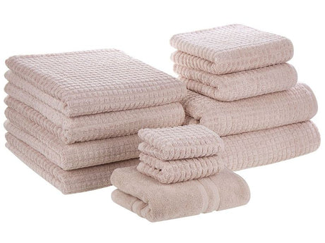 Set of 11 Towels Pink Cotton Low Twist Guest Hand Bath Towel Bath Sheet and Bath Mat Beliani