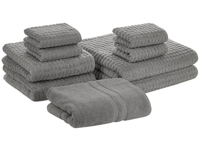 Set of 9 Towels Grey Cotton Low Twist Guest Hand Bath Towels and Bath Mat Beliani