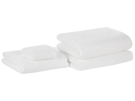 Set of 4 Towels White Cotton Low Twist Guest Hand Bath Towels and Bath Sheet Beliani