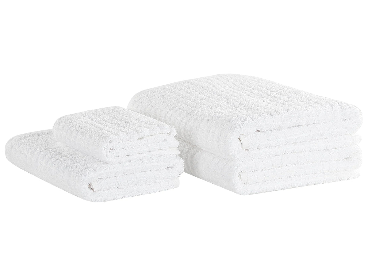 Set of 4 Towels White Cotton Low Twist Guest Hand Bath Towels and Bath Sheet Beliani