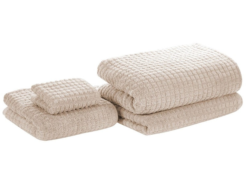 Set of 4 Bathroom Towels Beige Cotton Soft Low Twist with Bath Mat 30x50 cm / 50x100 cm / 70x140 cm / 100x150 cm Beliani