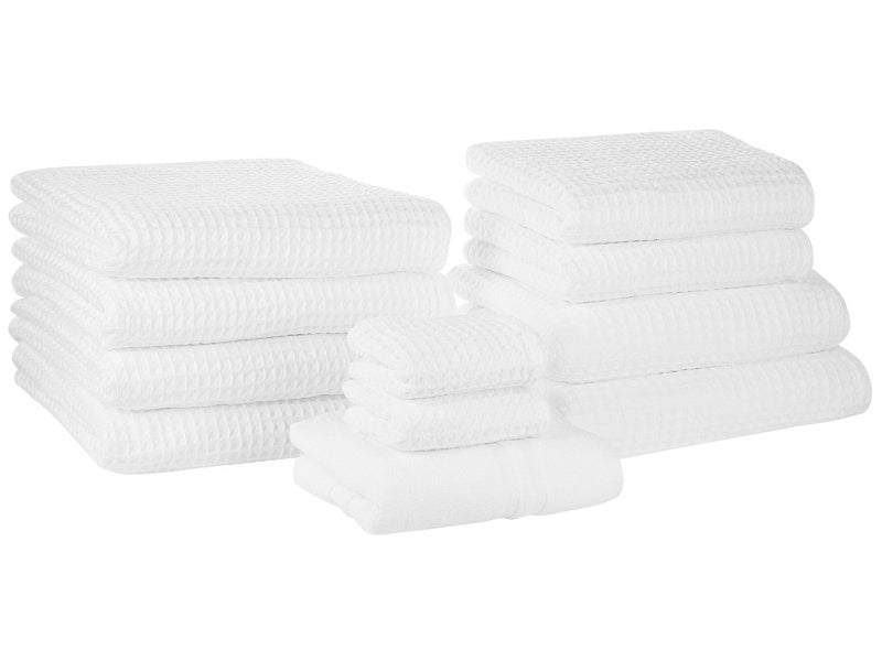 Set of 11 Towels White Cotton Low Twist Guest Hand Bath Towel Bath Sheet and Bath Mat Beliani