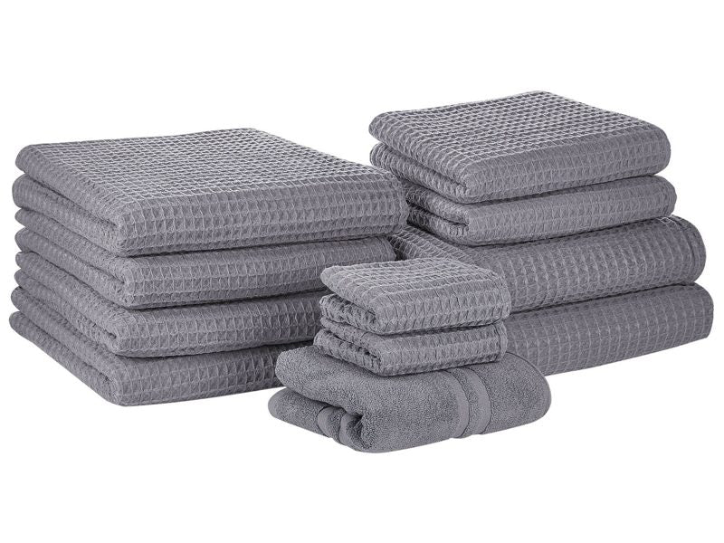 Set of 11 Towels Grey Cotton Low Twist Guest Hand Bath Towel Bath Sheet and Bath Mat Beliani