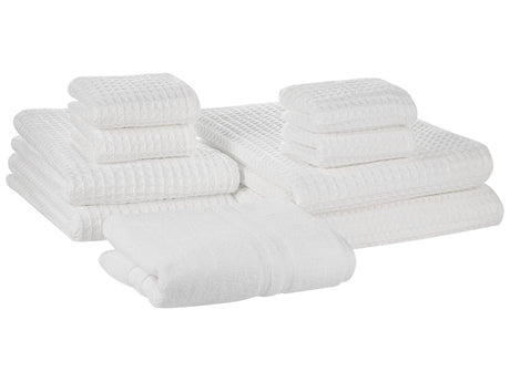 Set of 9 Towels White Cotton Zero Twist Guest Hand Bath Towels and Bath Mat Beliani