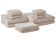 Set of 9 Towels Beige Cotton Zero Twist Guest Hand Bath Towels and Bath Mat Beliani