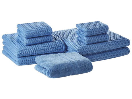 Set of 9 Towels Blue Cotton Zero Twist Guest Hand Bath Towels and Bath Mat Beliani