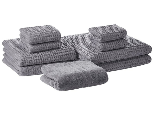 Set of 9 Towels Grey Cotton Zero Twist Guest Hand Bath Towels and Bath Mat Beliani