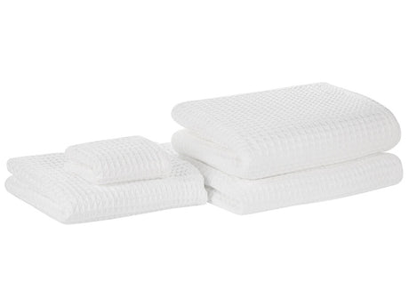 Set of 4 Towels White Cotton Zero Twist Guest Hand Bath Towels and Bath Mat Beliani