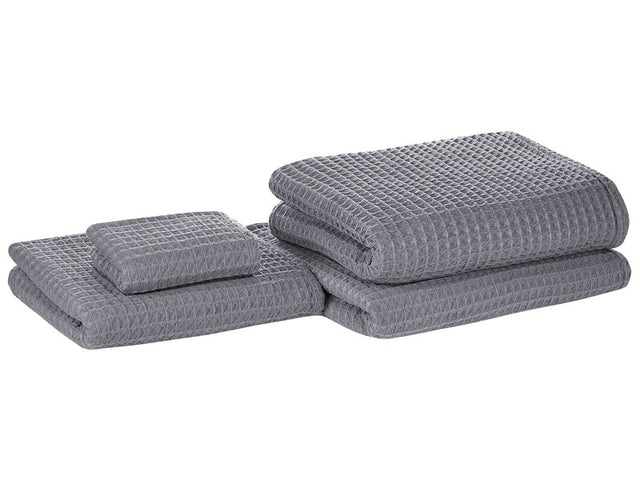 Set of 4 Towels Grey Cotton Zero Twist Guest Hand Bath Towels and Bath Mat Beliani