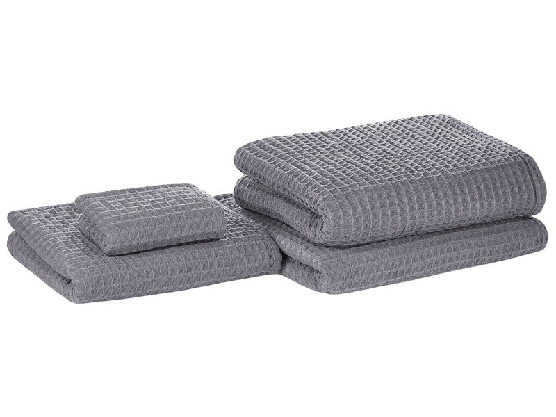 Set of 4 Towels Grey Cotton Zero Twist Guest Hand Bath Towels and Bath Mat Beliani