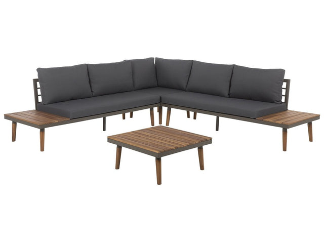 Corner Sofa Garden Set Grey and Brown Acacia Wood 5 Seater with Coffee Table Beliani