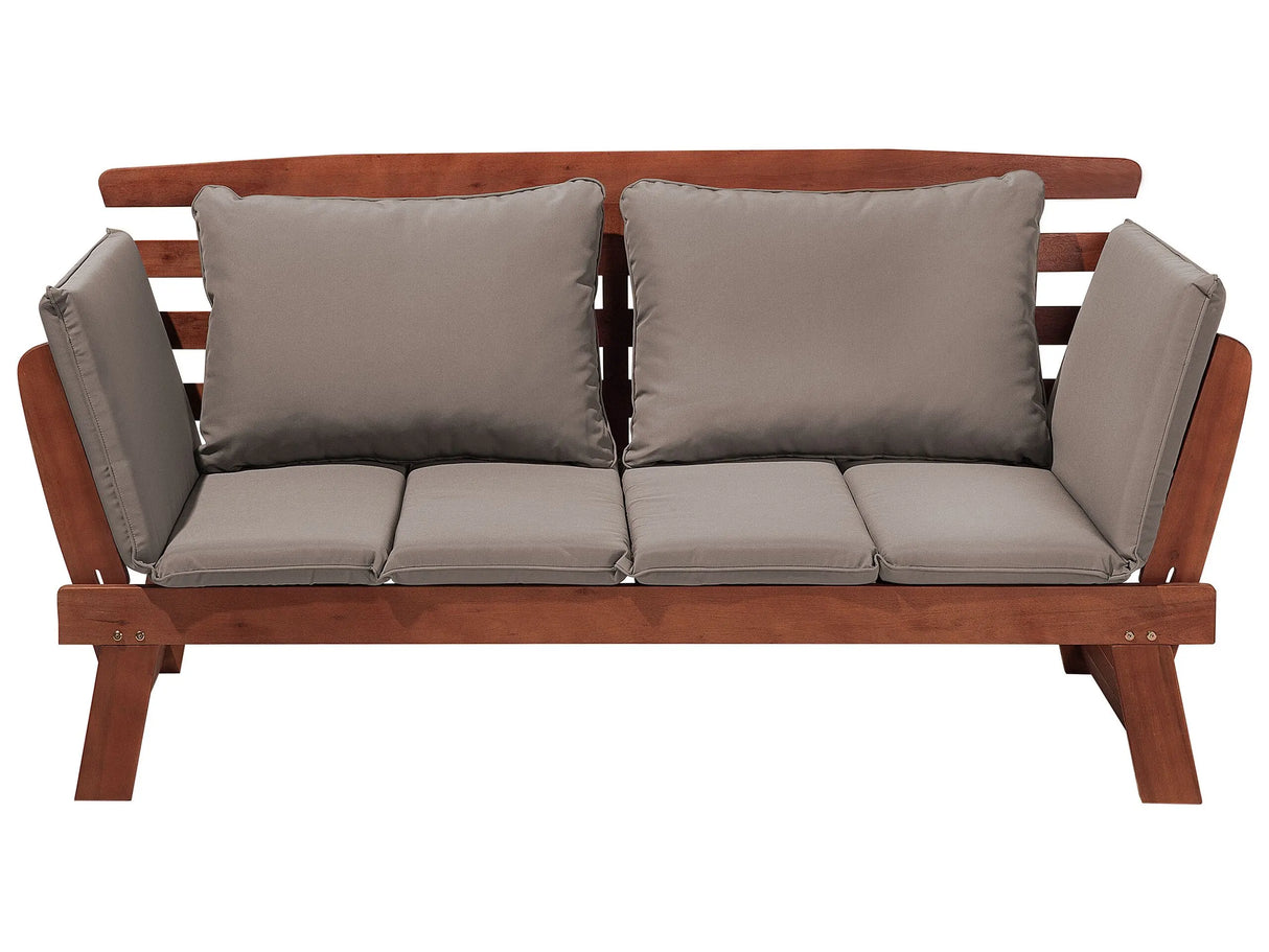 Garden Bench Dark Eucalyptus Wood Taupe Cushions Outdoor 2 Seater with Reclining Armrests Beliani