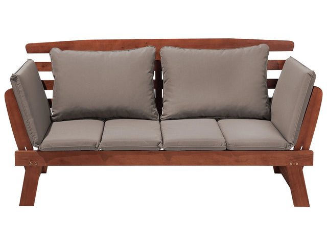 Garden Bench Dark Eucalyptus Wood Taupe Cushions Outdoor 2 Seater with Reclining Armrests Beliani