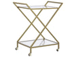 Kitchen Trolley Gold Metal Frame Clear Glass Tops Glamour Bar Cart with Lockable Castors Beliani