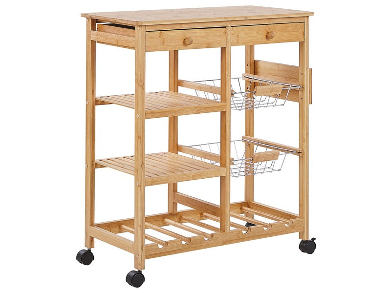 Kitchen Trolley Bamboo Light Wood with Wheels Wine Rack Cart Dining Room Movable Beliani