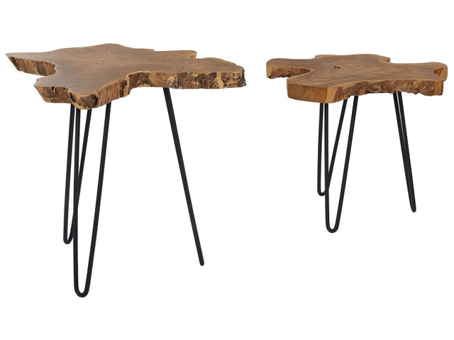 Nest of 2 Tables Dark Wood Java with Black Legs Rustic Beliani