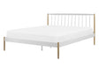 EU Double Size Panel Bed White with Light Wood Legs 4ft6 White Metal Frame Slatted Base Retro Scandinavian Beliani