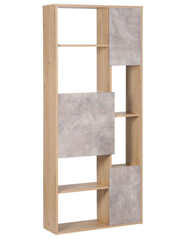 5-Tier Bookcase Light Wood with Concrete Shelving Cabinets Storage Living Room Bedroom Beliani