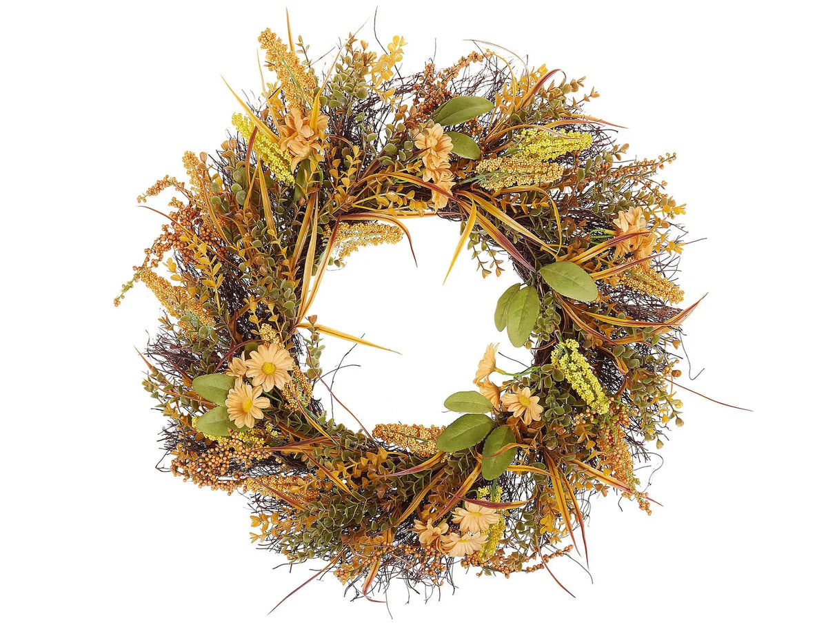 Door Wreath Orange and Green Handmade Decorative Artificial Flower Round 50 cm Table Wall Dcor Traditional Rustic Style Beliani