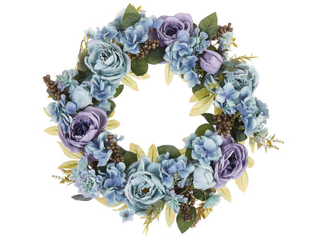 Door Wreath Blue Handmade Decorative Artificial Flower Round 50 cm Table Wall Dcor Traditional Rustic Style Beliani