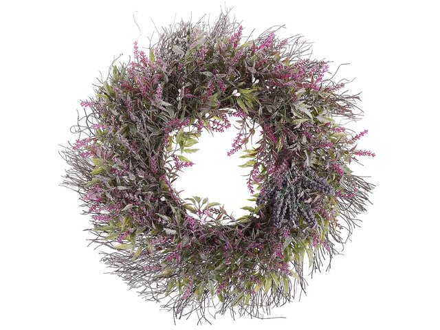 Door Wreath Purple Handmade Decorative Artificial Flower Round 50 cm Table Wall Dcor Traditional Rustic Style Beliani