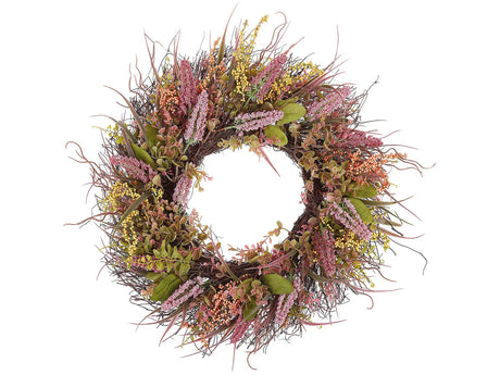 Door Wreath Pink and Green Artificial Flower Wreath 50 cm Round Table Wall Dcor Traditional Rustic Style Beliani